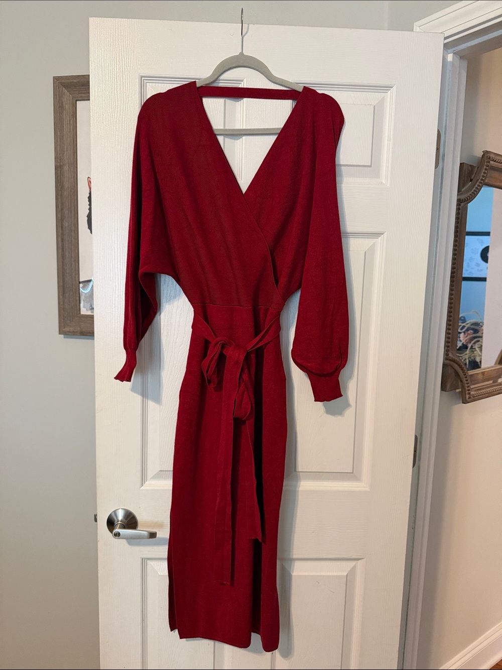 Red Wrap Knit Midi Dress - Women's Intimates & Sleepwear